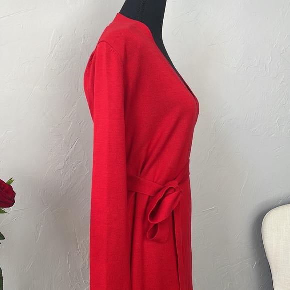Lulu's Long Sleeve Red Wrap Sweater Dress - Picture 5 of 7